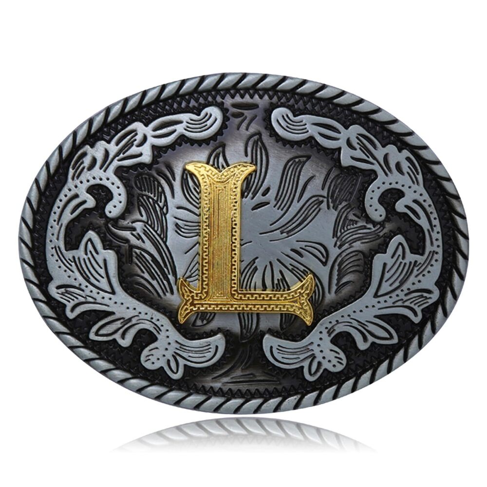 8877 Western Belt Buckle Western Cowboy Initial Letters ABCDJMR to Z Oval